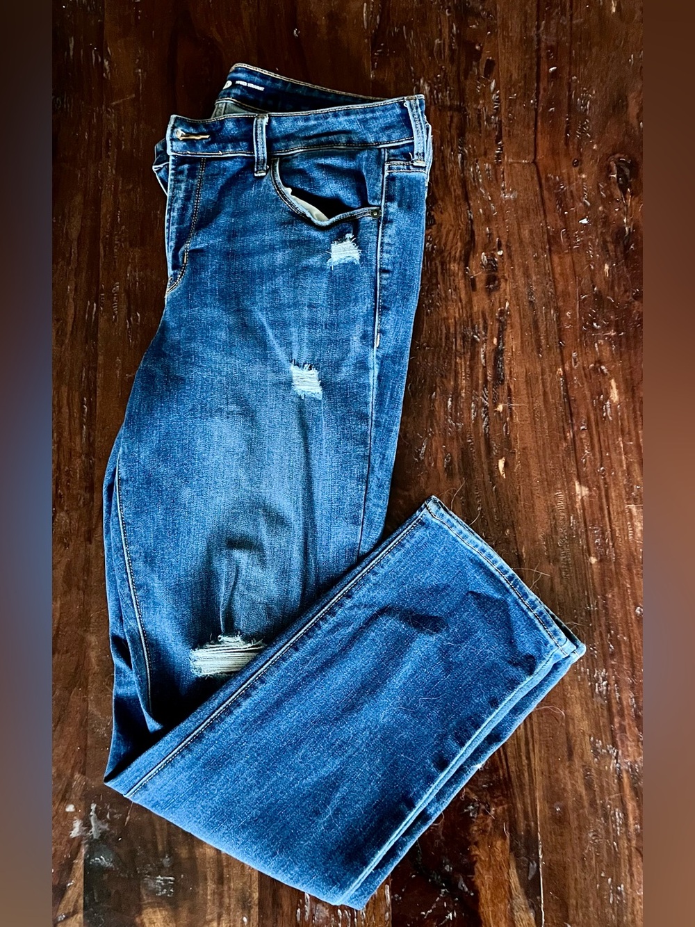 Old Navy Med Blue power Straight Leg Distressed Jeans Sz 12